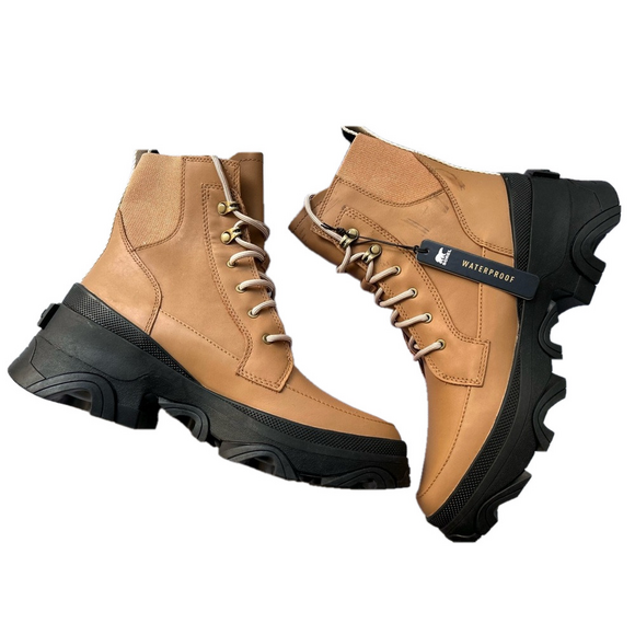 Sorel Brex Lug Boots Tawny Buff Natural Brown Size 9 Leather Lace Waterproof NEW - Picture 9 of 14